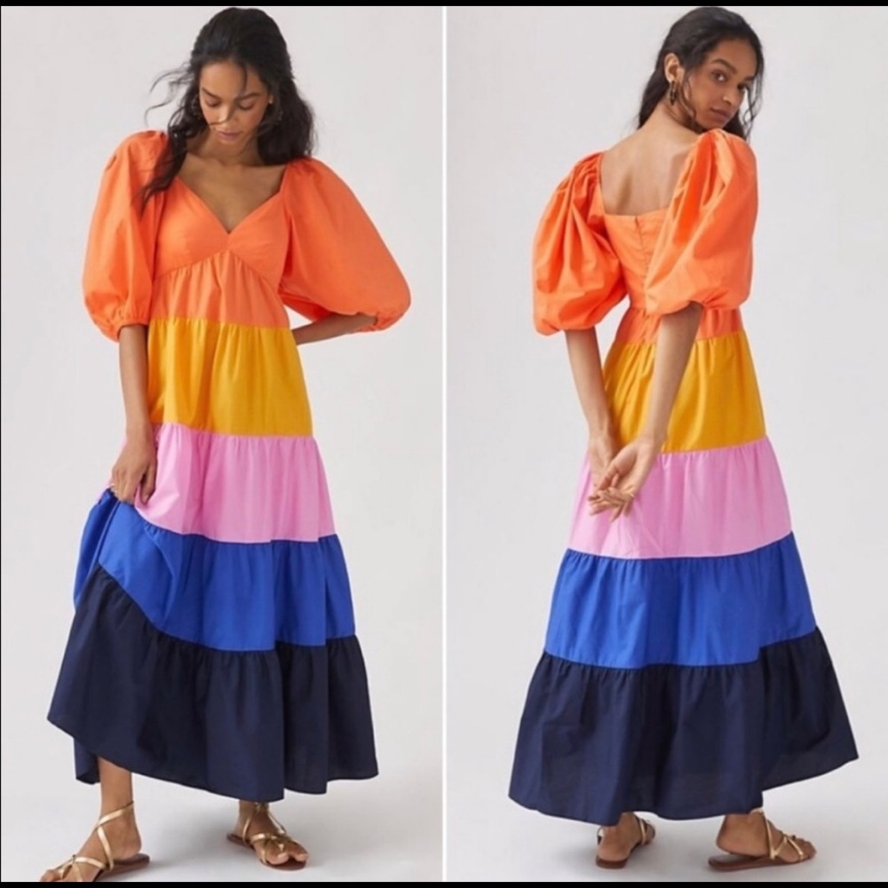 Farm Rio color block tiered dress